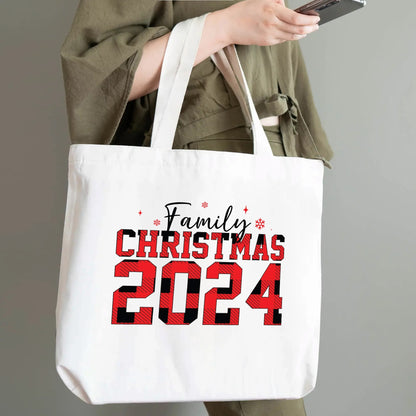 Family Christmas 2024 - 100% Cotton Tote Bag (Single-sided Print)