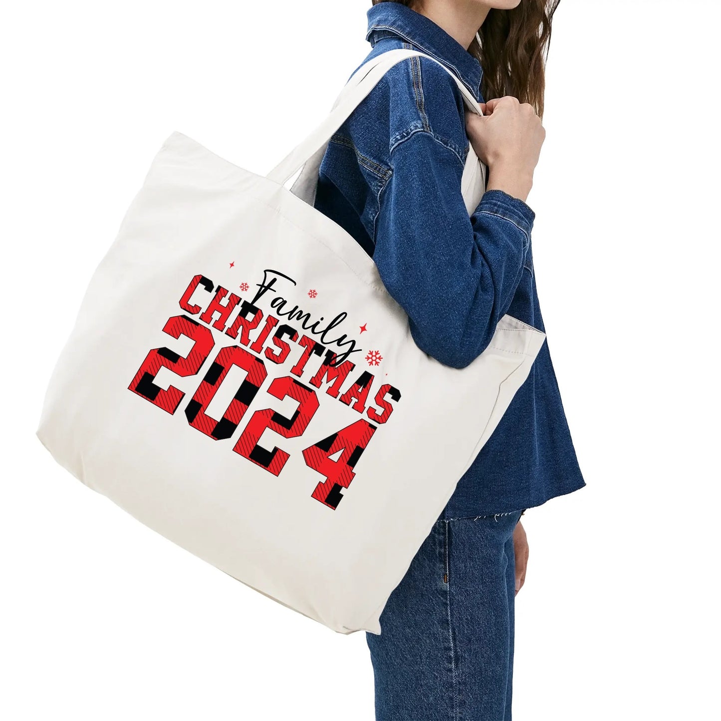 Family Christmas 2024 - 100% Cotton Tote Bag (Single-sided Print)