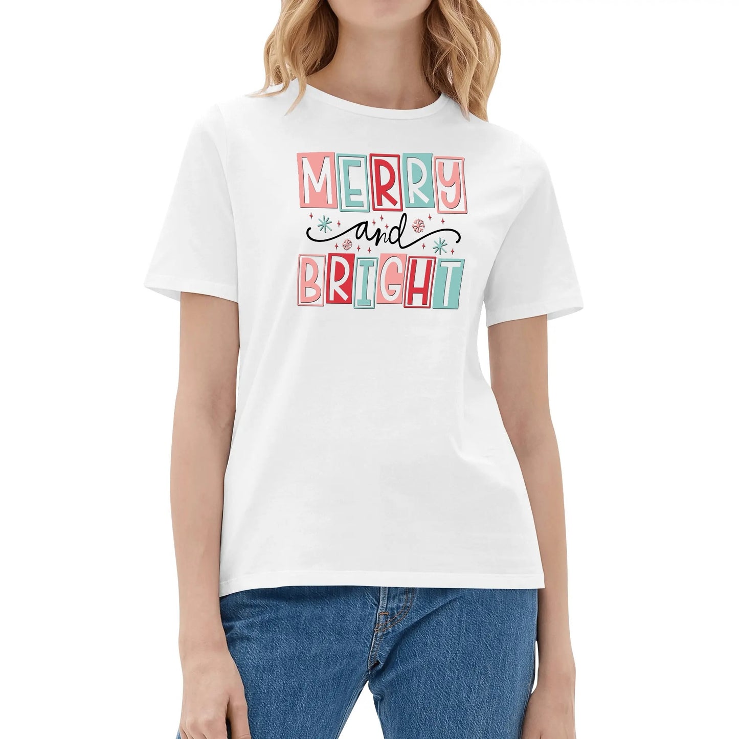 Merry and Bright - Womens Super Soft 100% Cotton Funny Christmas T-Shirt