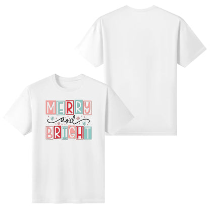 Merry and Bright - Womens Super Soft 100% Cotton Funny Christmas T-Shirt