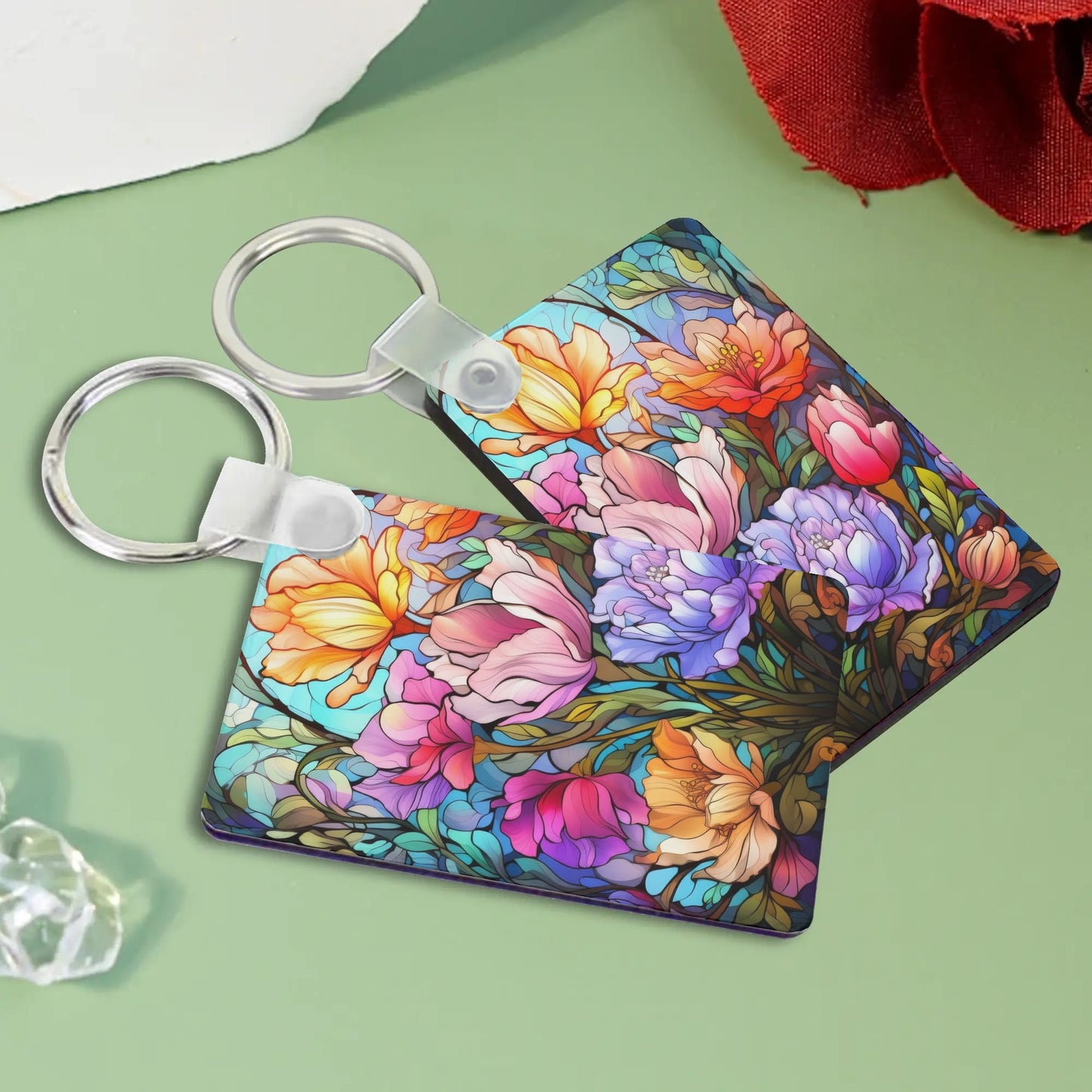 Heartfelt Gift Ideas: Personalized Stained Glass Keychains - Double-Sided Printed, Unique Designs, Perfect for Luggage & Keys