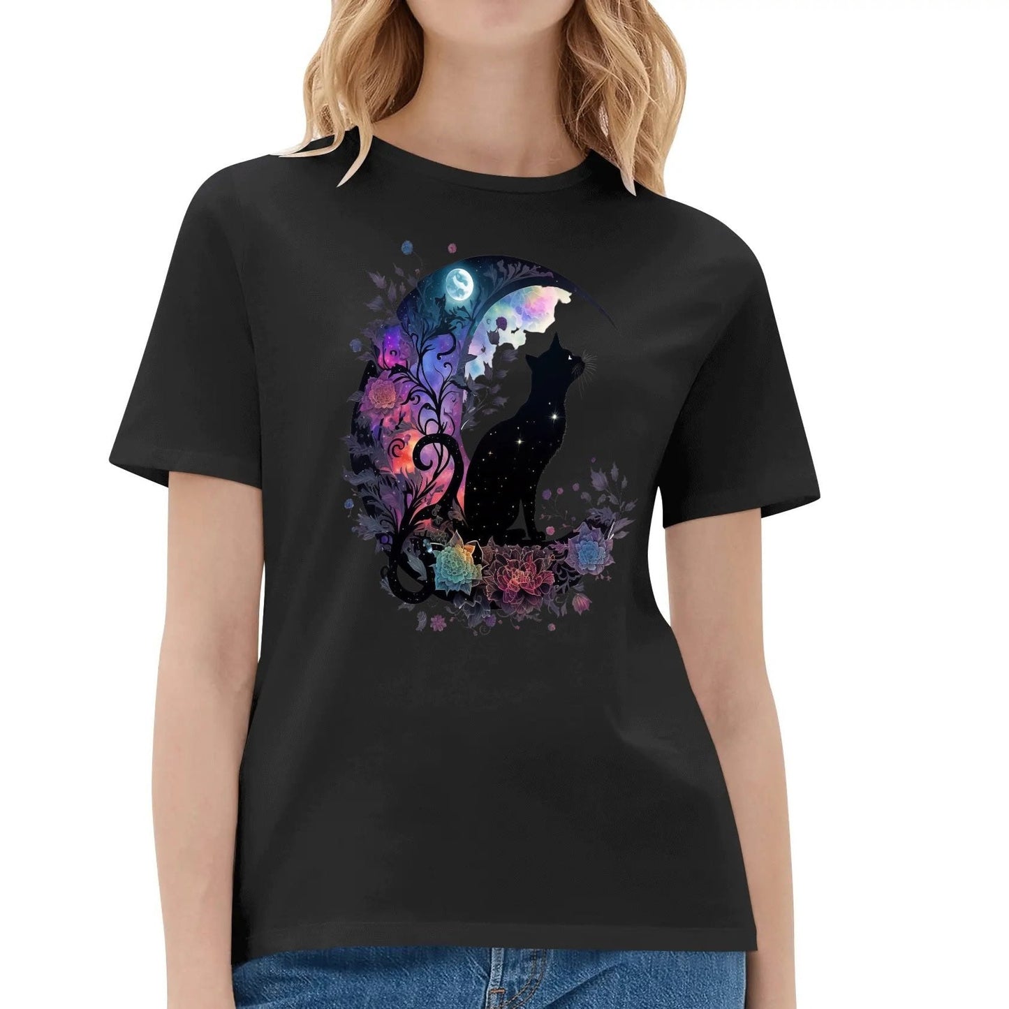 Cat On The Moon - Womens Super Soft 100% Cotton T-Shirt Part 1