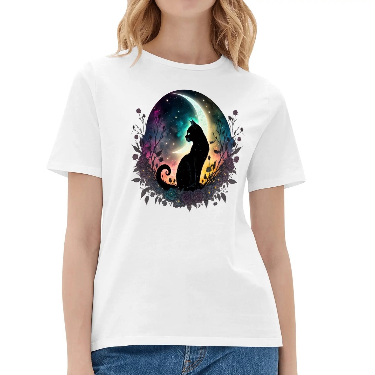 Cat On The Moon - Womens Super Soft 100% Cotton T-Shirt Part 1