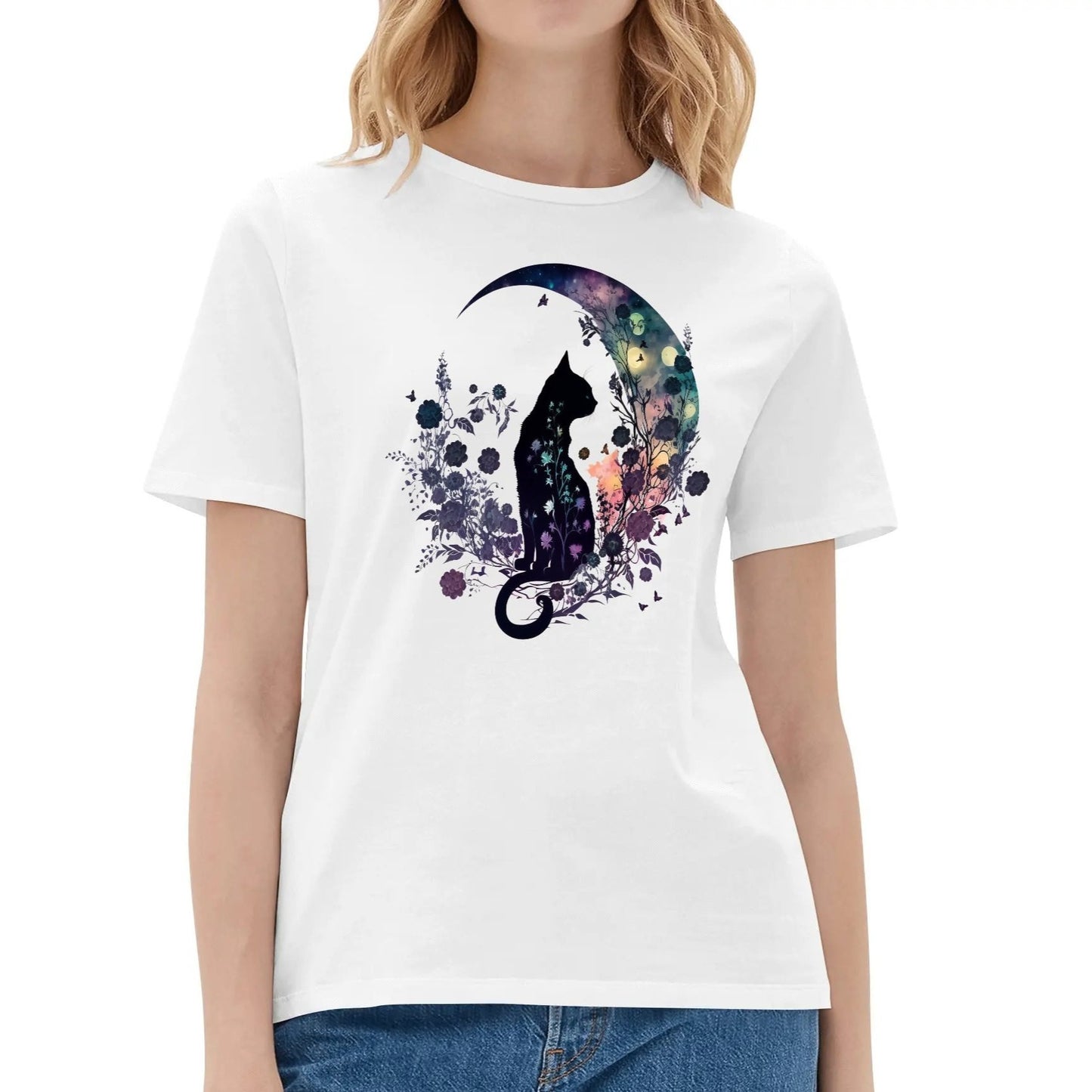 Cat On The Moon - Womens Super Soft 100% Cotton T-Shirt Part 1