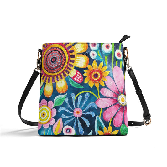 Funky Flowers - Womens PU Bucket Bag Shoulder Bag