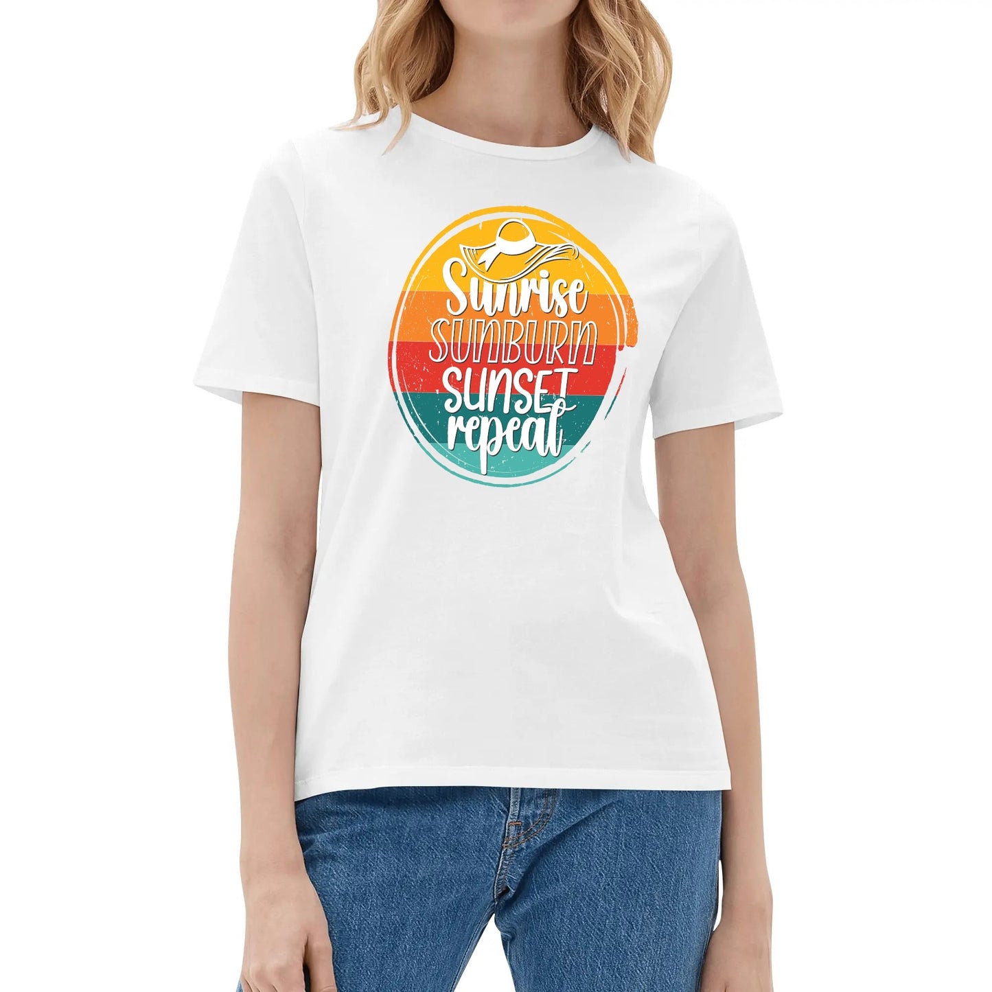 Sunrise Sunburn Sunset Repeat - Women's 100% Soft Cotton T-Shirt