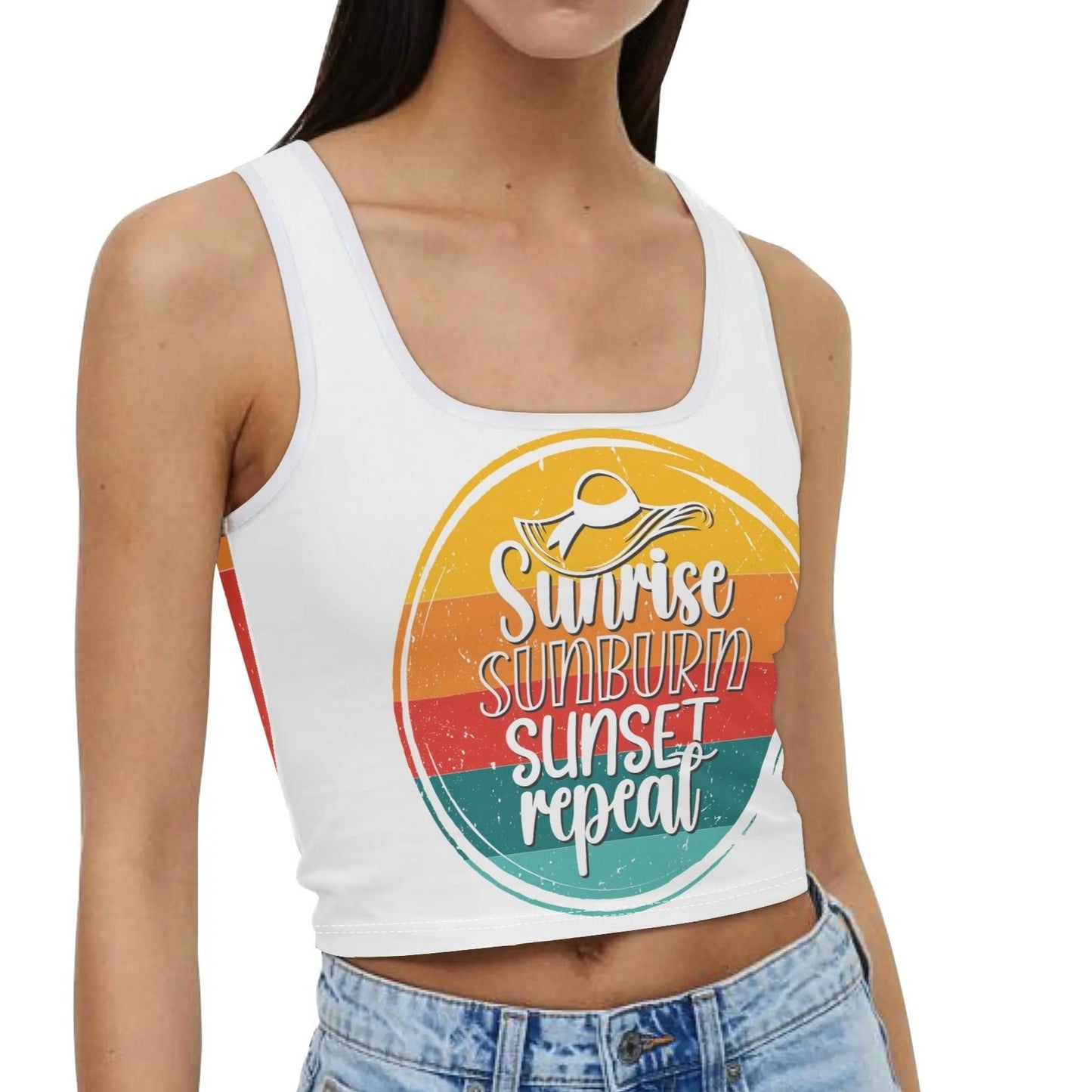 Sunrise Sunburn Sunset Repeat - Women's Casual Summer Sleeveless Stretch Crop Tank Top Shirts