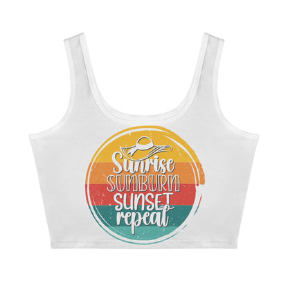 Sunrise Sunburn Sunset Repeat - Women's Casual Summer Sleeveless Stretch Crop Tank Top Shirts