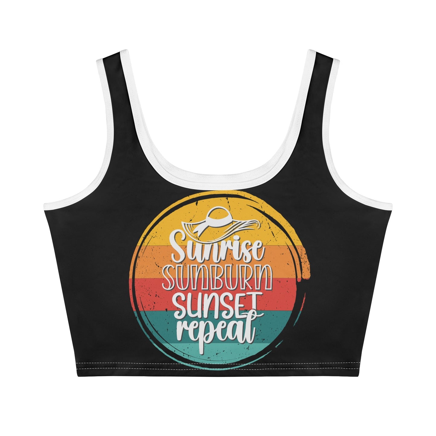 Sunrise Sunburn Sunset Repeat - Women's Casual Summer Sleeveless Stretch Crop Tank Top Shirts