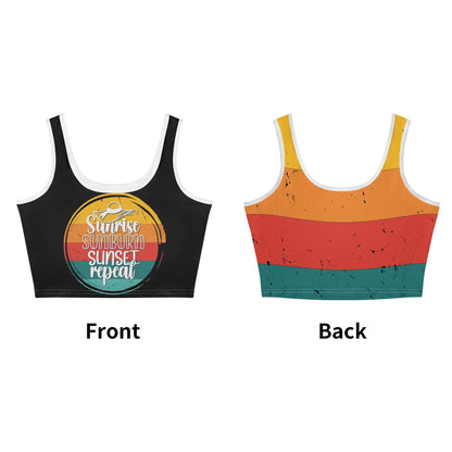 Sunrise Sunburn Sunset Repeat - Women's Casual Summer Sleeveless Stretch Crop Tank Top Shirts