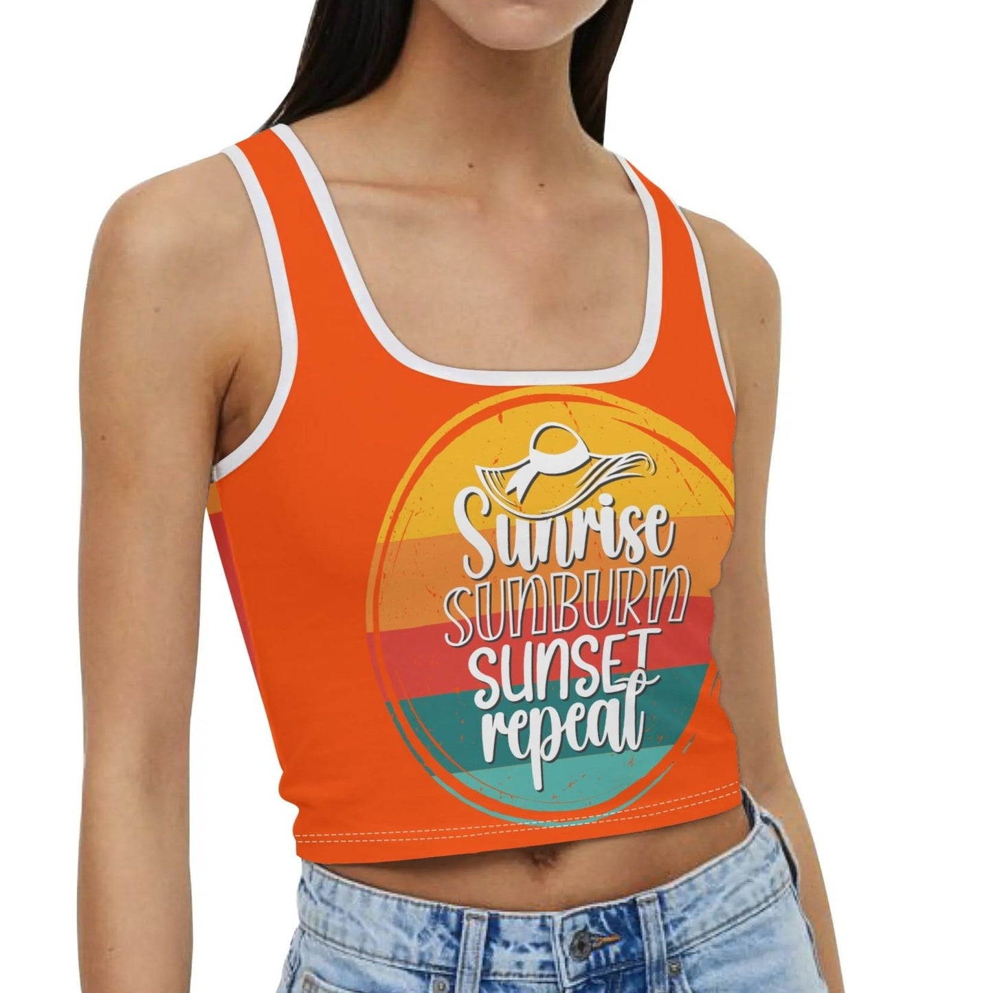 Sunrise Sunburn Sunset Repeat - Women's Casual Summer Sleeveless Stretch Crop Tank Top Shirts