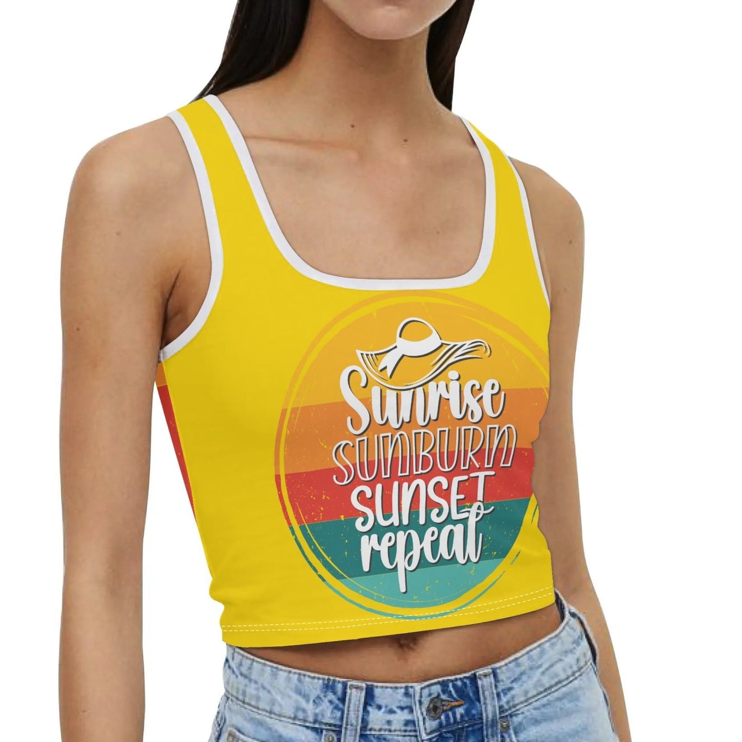 Sunrise Sunburn Sunset Repeat - Women's Casual Summer Sleeveless Stretch Crop Tank Top Shirts