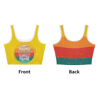 Sunrise Sunburn Sunset Repeat - Women's Casual Summer Sleeveless Stretch Crop Tank Top Shirts