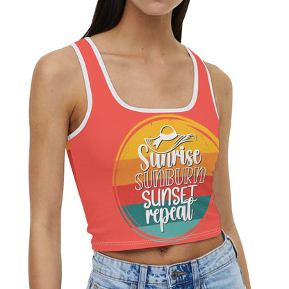 Sunrise Sunburn Sunset Repeat - Women's Casual Summer Sleeveless Stretch Crop Tank Top Shirts