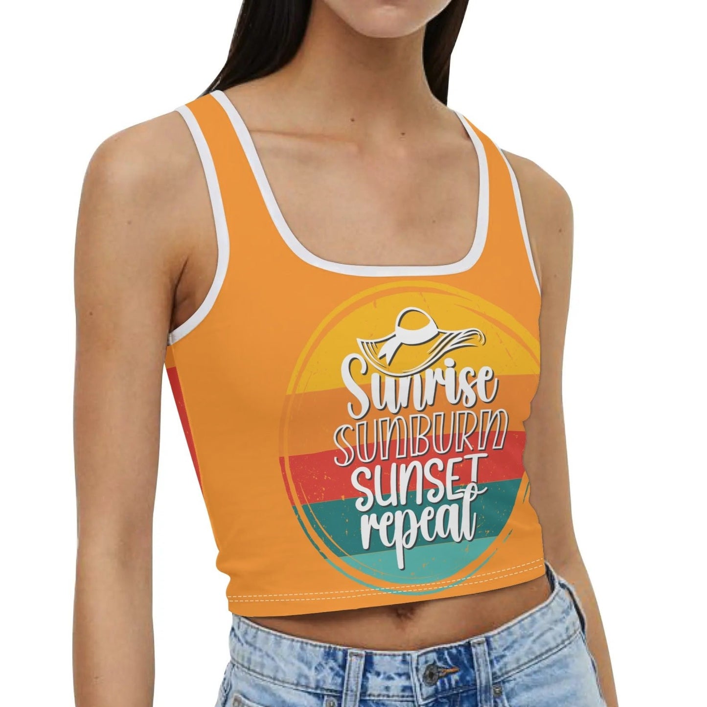 Sunrise Sunburn Sunset Repeat - Women's Casual Summer Sleeveless Stretch Crop Tank Top Shirts