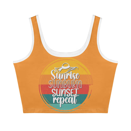 Sunrise Sunburn Sunset Repeat - Women's Casual Summer Sleeveless Stretch Crop Tank Top Shirts