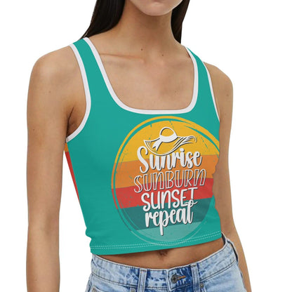 Sunrise Sunburn Sunset Repeat - Women's Casual Summer Sleeveless Stretch Crop Tank Top Shirts