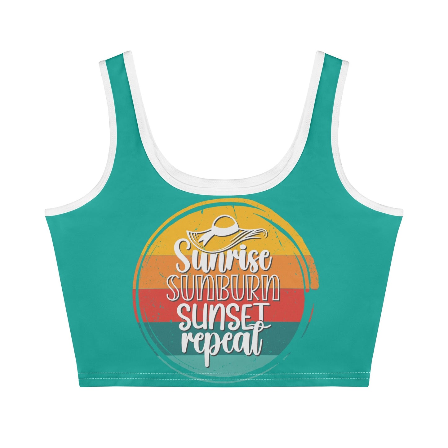 Sunrise Sunburn Sunset Repeat - Women's Casual Summer Sleeveless Stretch Crop Tank Top Shirts