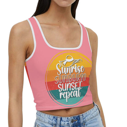 Sunrise Sunburn Sunset Repeat - Women's Casual Summer Sleeveless Stretch Crop Tank Top Shirts