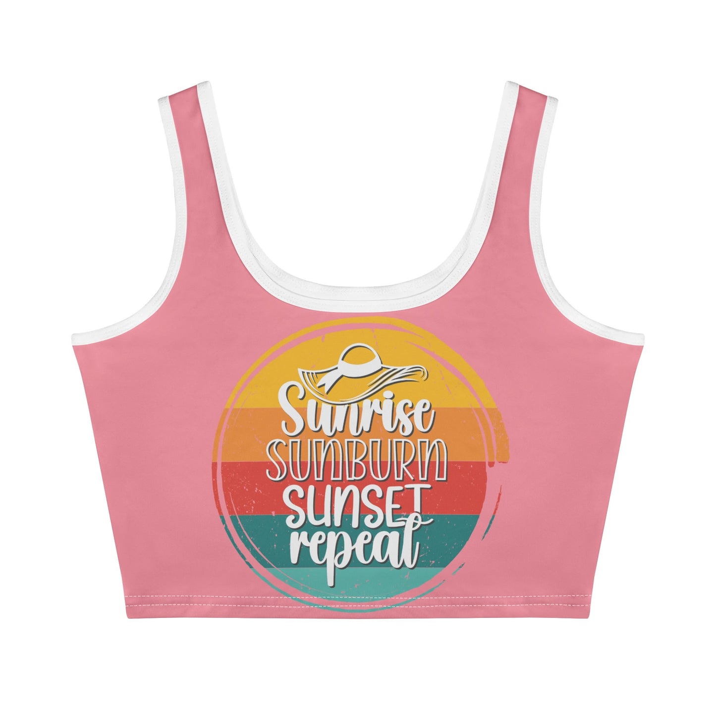 Sunrise Sunburn Sunset Repeat - Women's Casual Summer Sleeveless Stretch Crop Tank Top Shirts