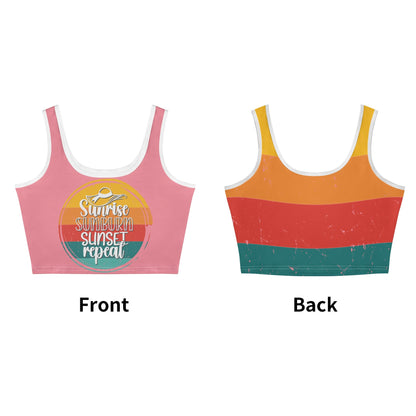 Sunrise Sunburn Sunset Repeat - Women's Casual Summer Sleeveless Stretch Crop Tank Top Shirts