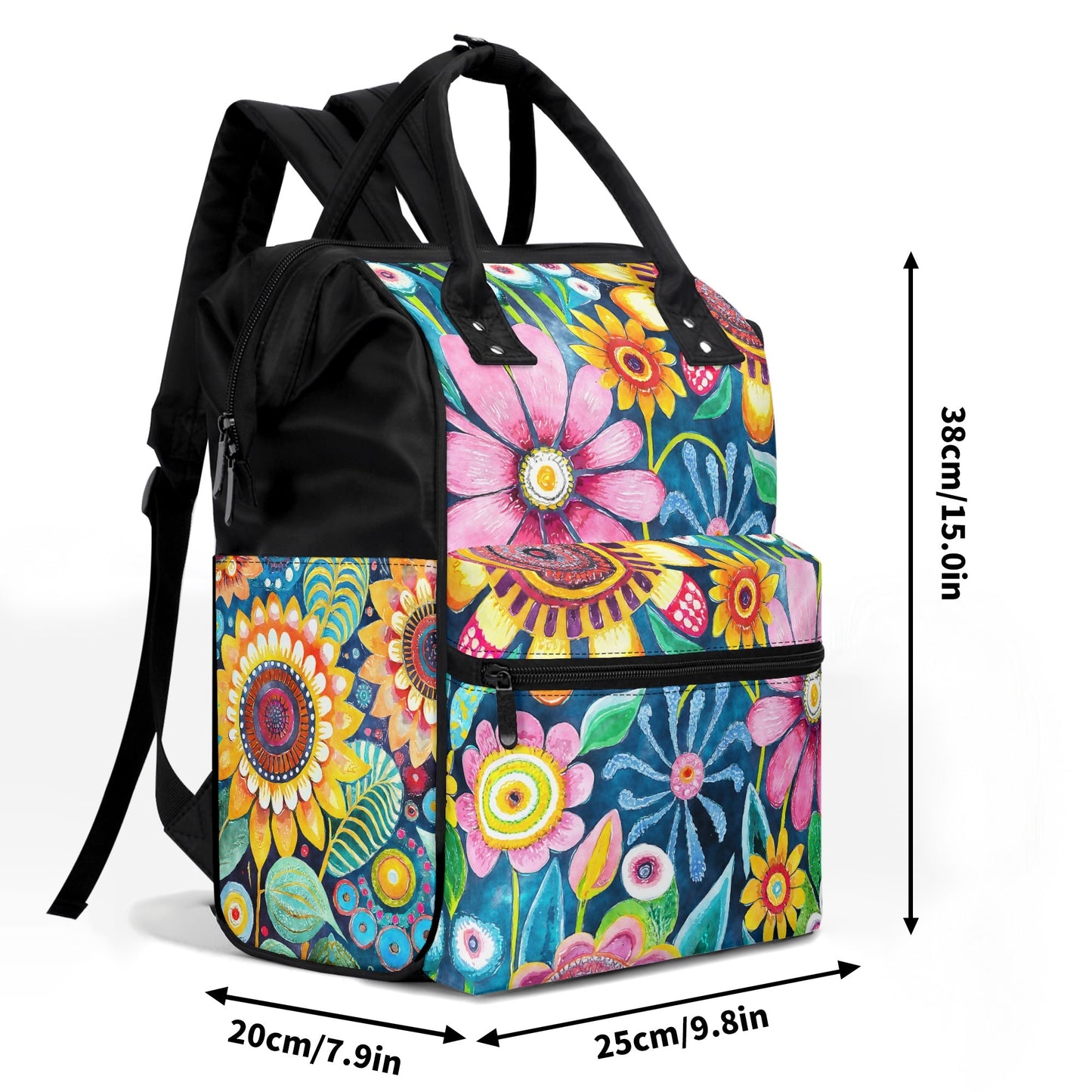 Funky Flowers - Large Capacity Diaper Bag Mummy Backpack Nursing Bag