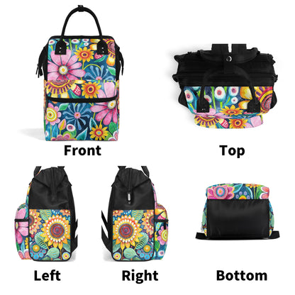 Funky Flowers - Large Capacity Diaper Bag Mummy Backpack Nursing Bag