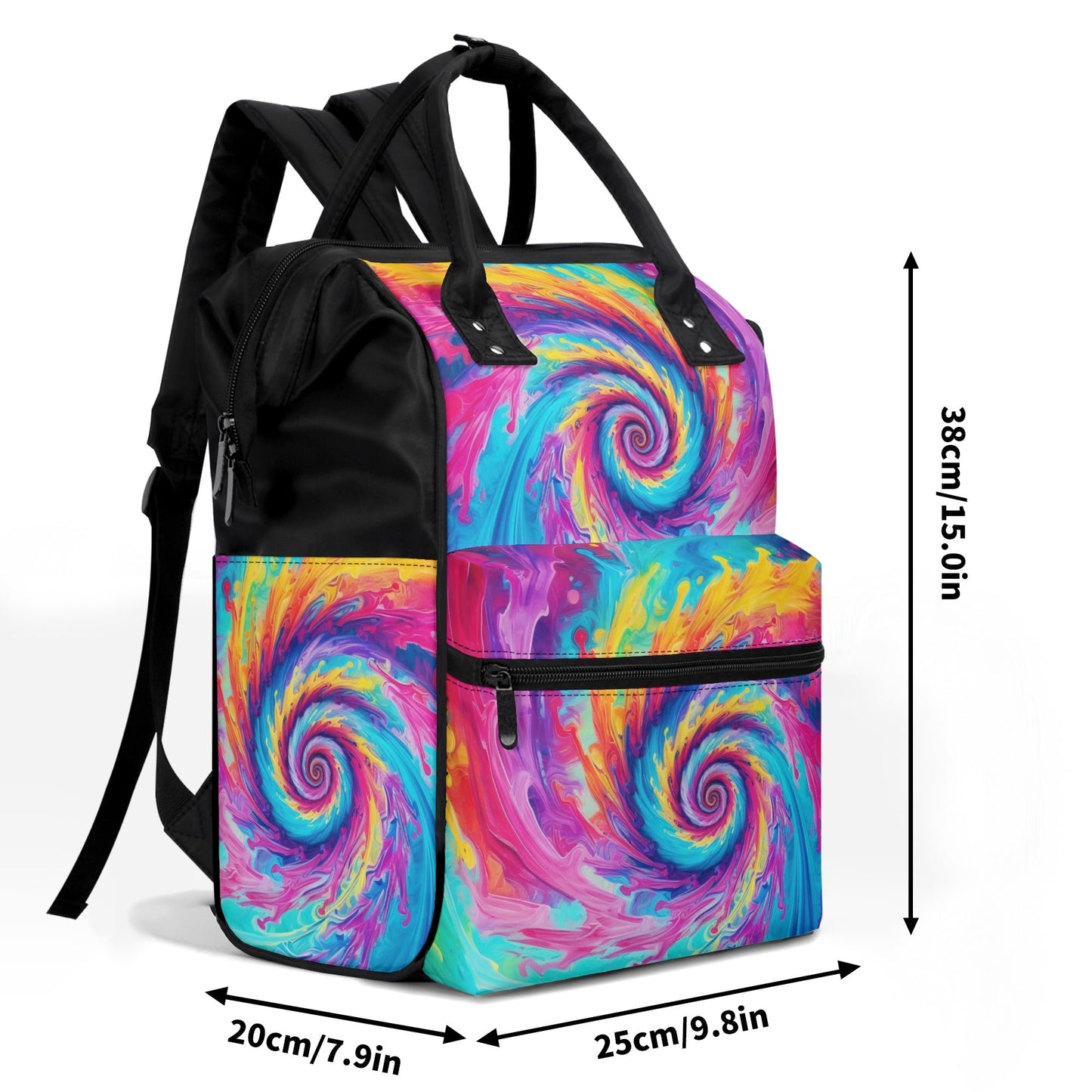 Tie-Dye Rainbow Spiral - Large Capacity Diaper Bag Mummy Backpack Nursing Bag