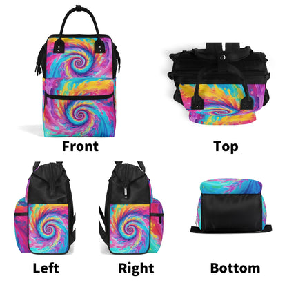 Tie-Dye Rainbow Spiral - Large Capacity Diaper Bag Mummy Backpack Nursing Bag