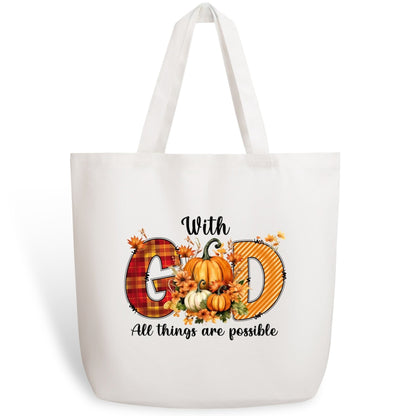 With God All Things Are Possible - 100% Cotton Tote Bag (Single-sided Print) Celebrate Fall