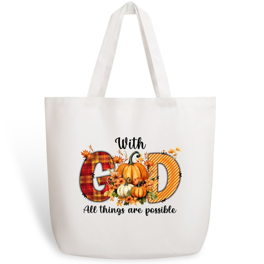 With God All Things Are Possible - 100% Cotton Tote Bag (Single-sided Print) Celebrate Fall