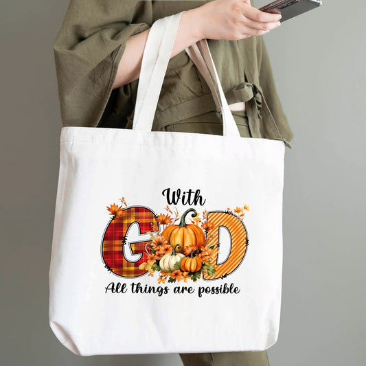 With God All Things Are Possible | Eco-Friendly Cotton Tote Bag – Spacious & Durable Design