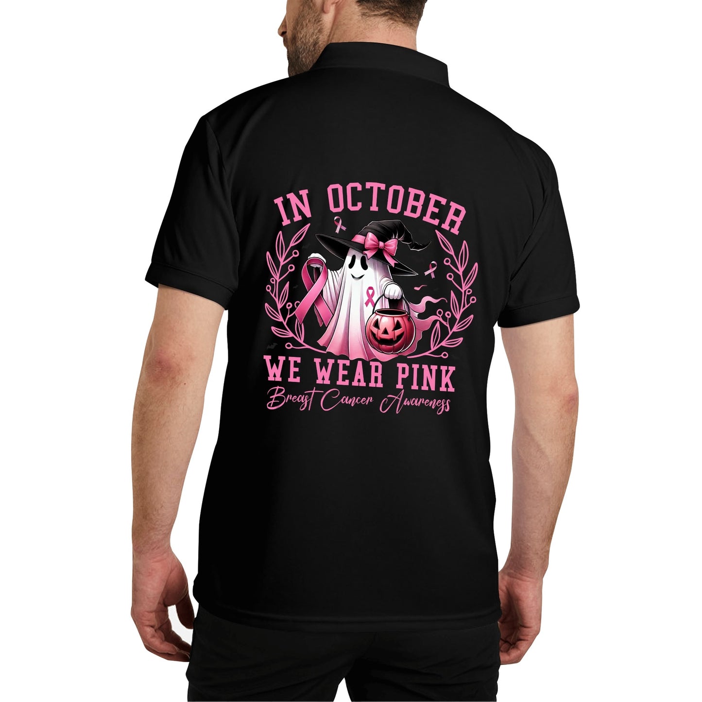 In October We Wear Pink - Unisex 100% Cotton Double-Sided Polo Shirt - Breast Cancer Awareness