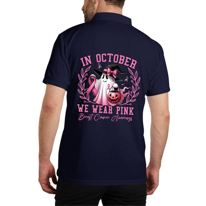 In October We Wear Pink - Unisex 100% Cotton Double-Sided Polo Shirt - Breast Cancer Awareness