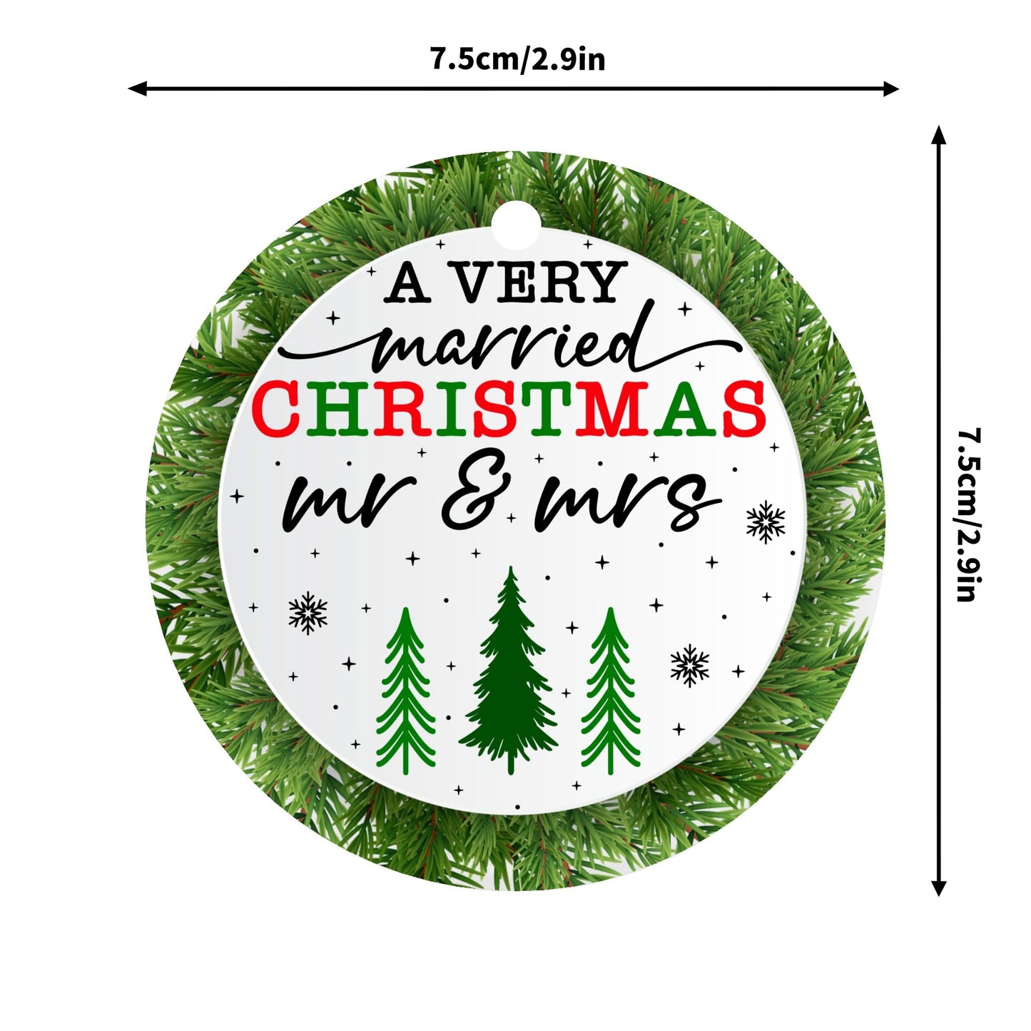 A Very Married Christmas Mr & Mrs - Round Ceramic Double-Sided Ornament Decoration (1pc & 6pcs) Coloured