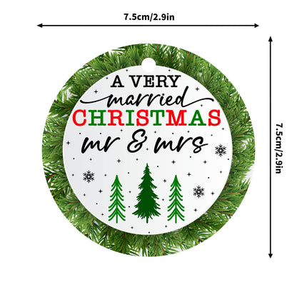 A Very Married Christmas Mr & Mrs - Round Ceramic Double-Sided Ornament Decoration (1pc & 6pcs) Coloured