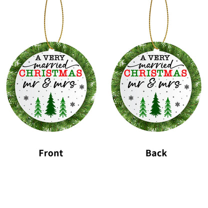 A Very Married Christmas Mr & Mrs - Round Ceramic Double-Sided Ornament Decoration (1pc & 6pcs) Coloured