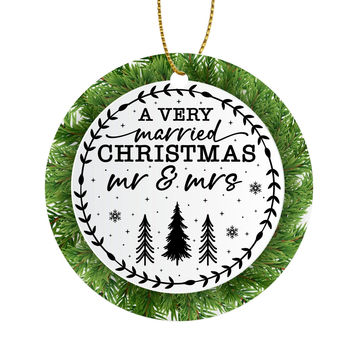 A Very Married Christmas - Mr & Mrs B&W - Round Ceramic Double-Sided Ornament Home Garden Decoration Pendant (1pc & 6pcs)