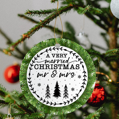 A Very Married Christmas - Mr & Mrs B&W - Round Ceramic Double-Sided Ornament Home Garden Decoration Pendant (1pc & 6pcs)