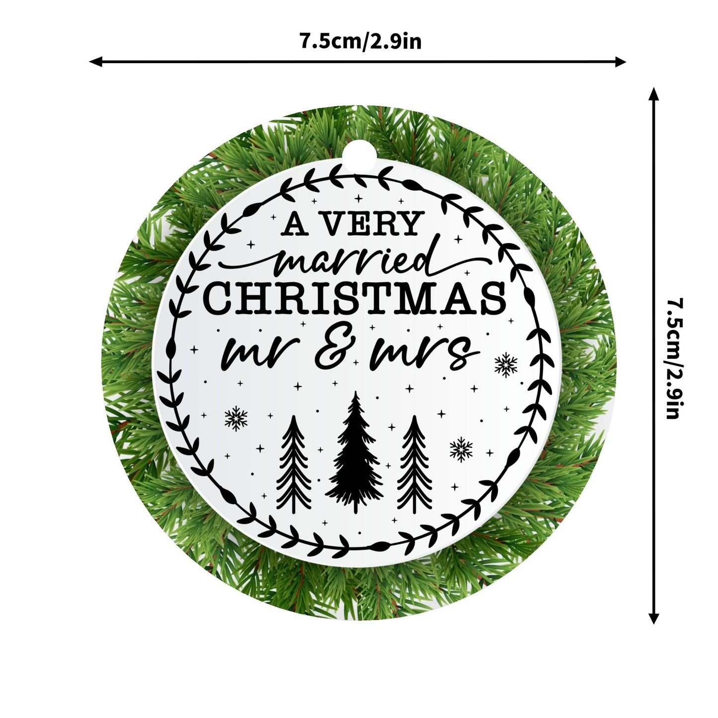 A Very Married Christmas - Mr & Mrs B&W - Round Ceramic Double-Sided Ornament Home Garden Decoration Pendant (1pc & 6pcs)