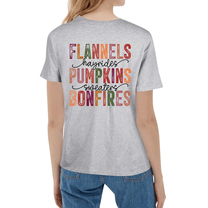 Flannels Pumpkins Bonfires - Womens Super Soft 100% Cotton T-Shirt - Its Fall YAll