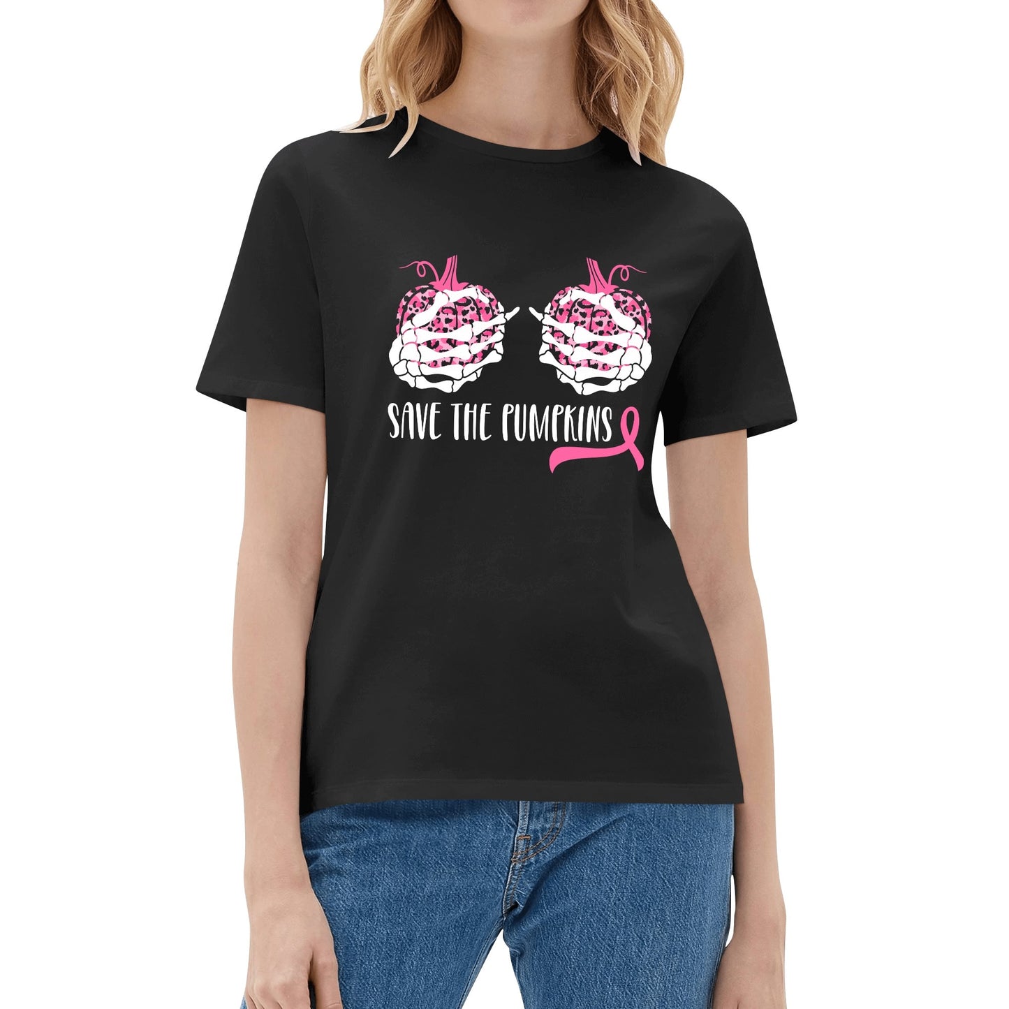 Save The Pumpkins - Womens 100% Soft Cotton Funny Breast Cancer Awareness T-Shirt