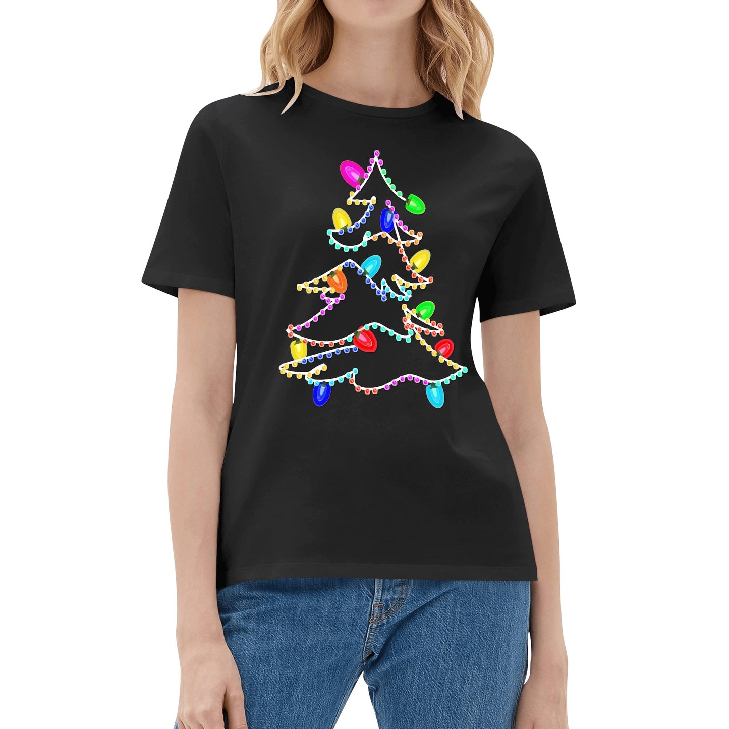 Twinkling Lights Christmas Tee - Womens 100% Soft Cotton T-Shirt