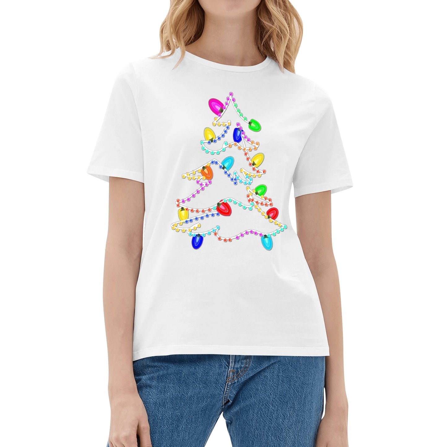 Twinkling Lights Christmas Tee - Womens 100% Soft Cotton T-Shirt