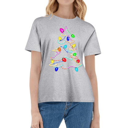 Twinkling Lights Christmas Tee - Womens 100% Soft Cotton T-Shirt