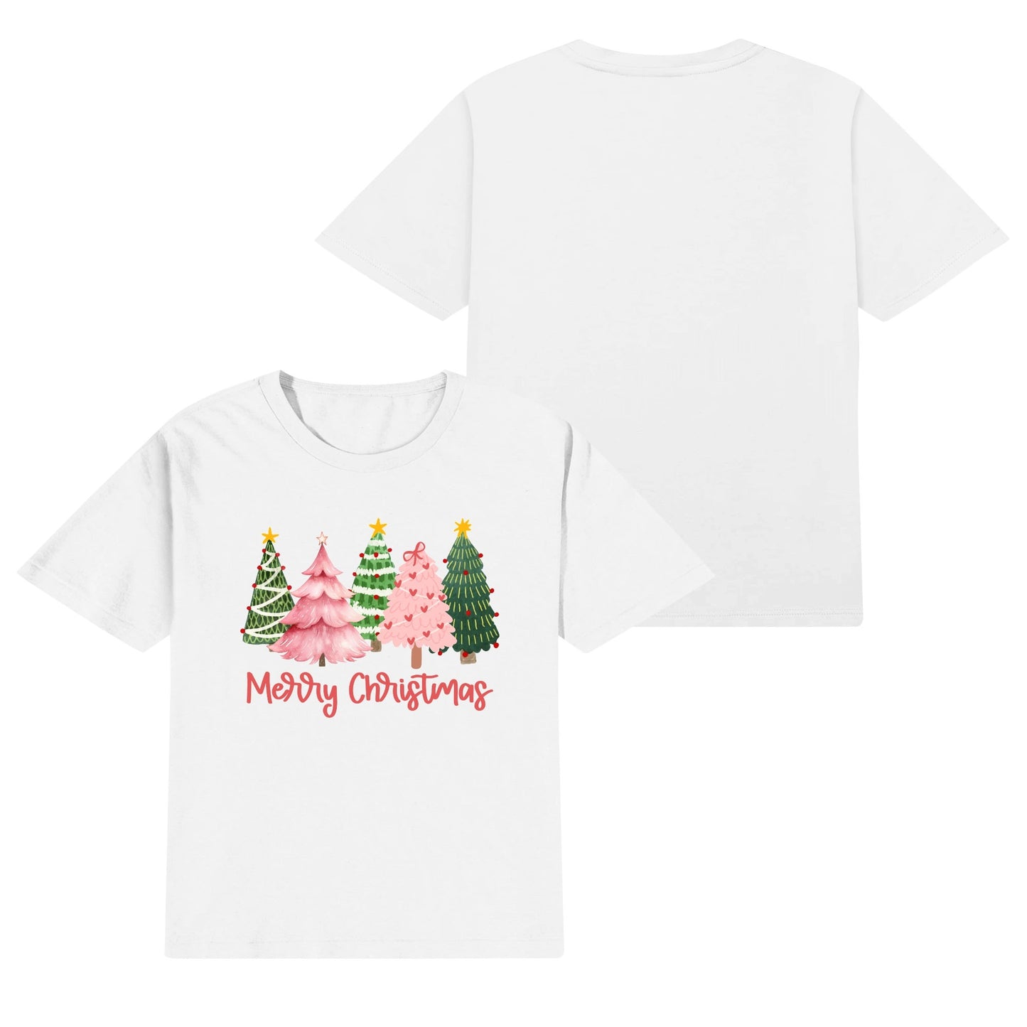 Merry Christmas Pink Christmas Trees - Kids 100% Soft Cotton T-Shirt