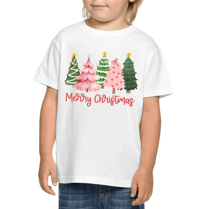 Merry Christmas Pink Christmas Trees - Kids 100% Soft Cotton T-Shirt