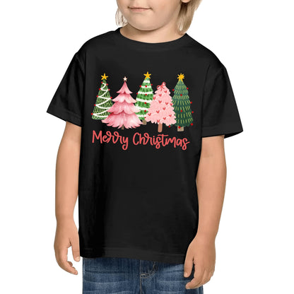 Merry Christmas Pink Christmas Trees - Kids 100% Soft Cotton T-Shirt