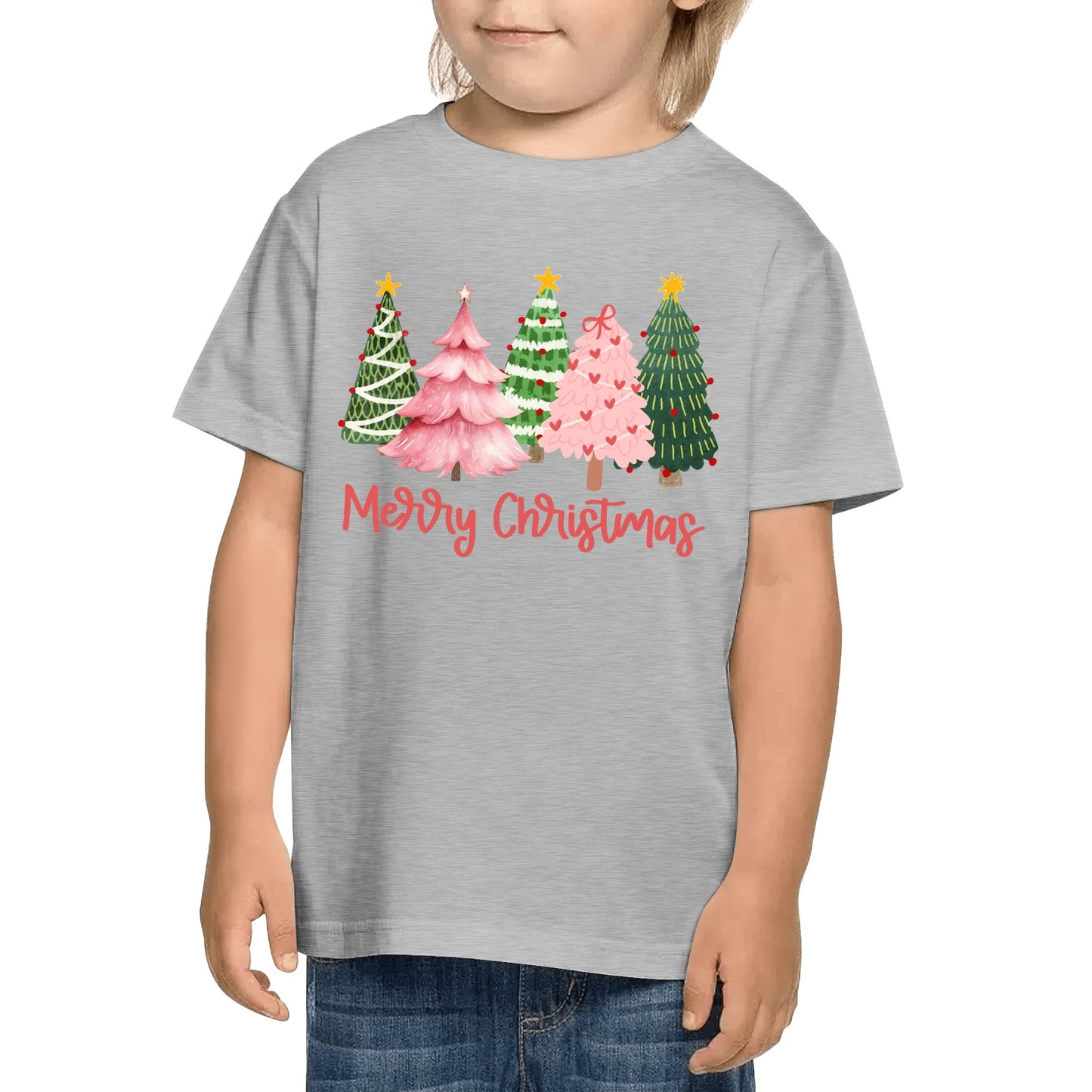 Merry Christmas Pink Christmas Trees - Kids 100% Soft Cotton T-Shirt