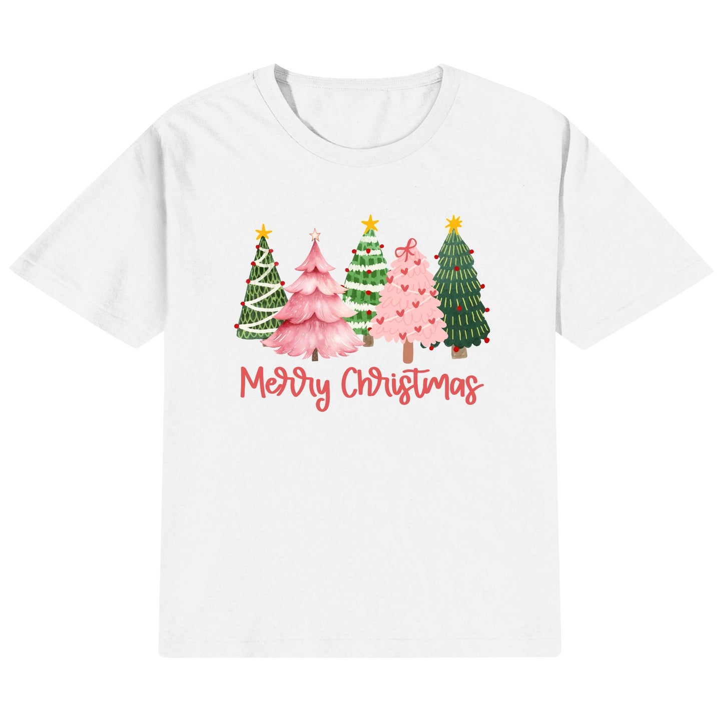 Merry Christmas Pink Christmas Trees - Kids 100% Soft Cotton T-Shirt